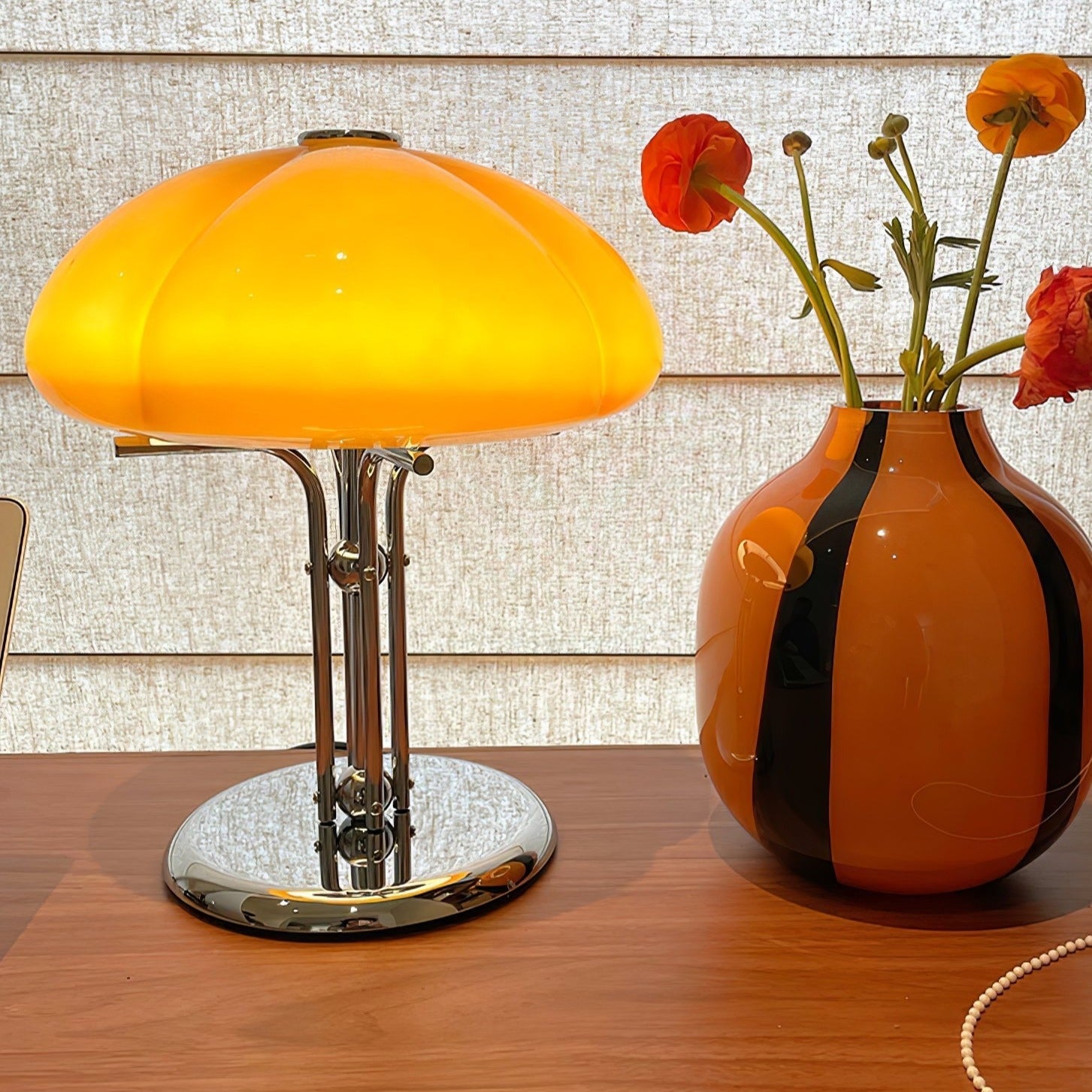 Aurelia Amber Glass Mushroom Bauhaus Table Lamp With Soft Glow