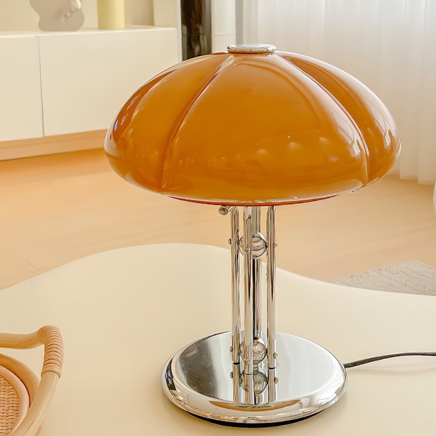 Aurelia Amber Glass Mushroom Bauhaus Table Lamp With Soft Glow