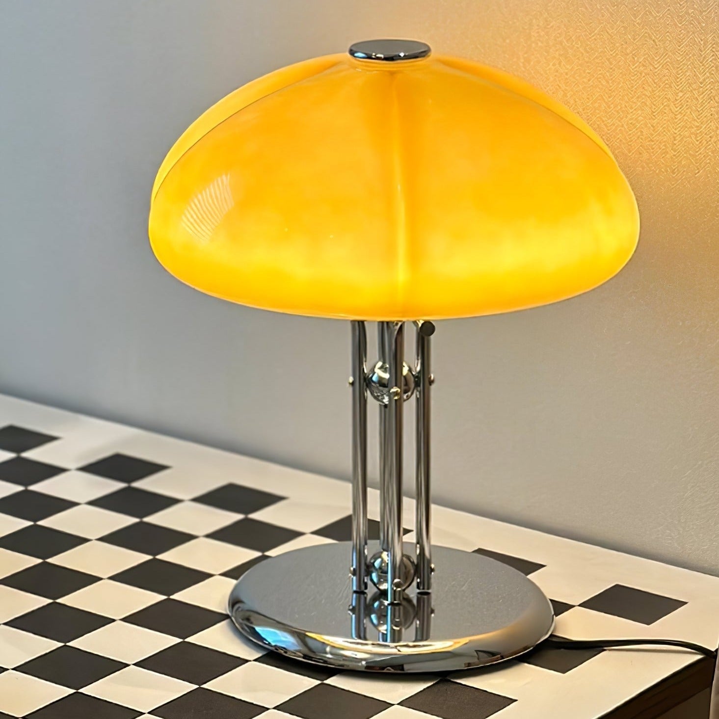 Aurelia Amber Glass Mushroom Bauhaus Table Lamp With Soft Glow