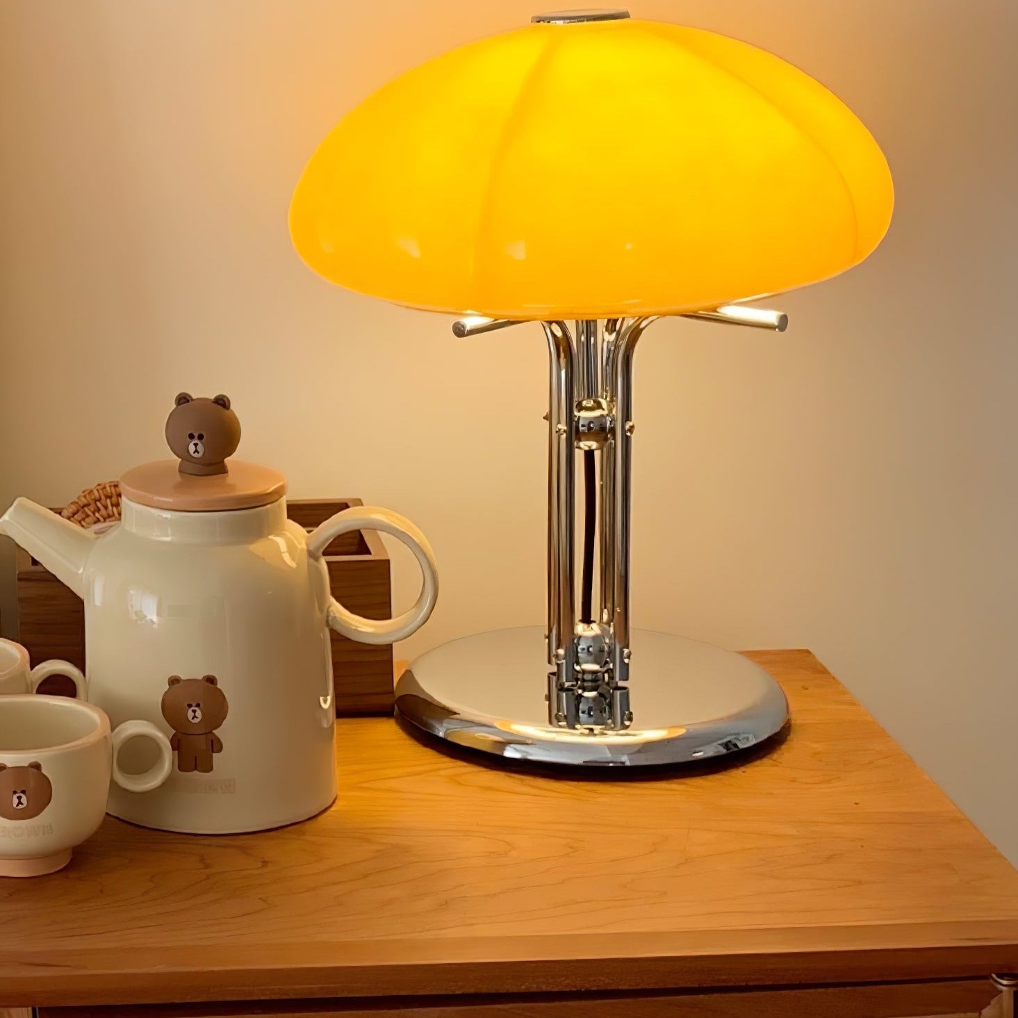 Aurelia Amber Glass Mushroom Bauhaus Table Lamp With Soft Glow