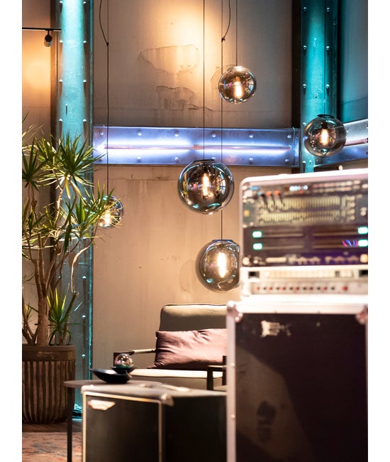 Orbis Glass Sphere Pendant Light Matte Black Accents