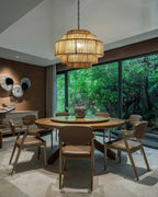 AuroraWeave Handwoven Rattan Chandelier With Hemp Rope Accents