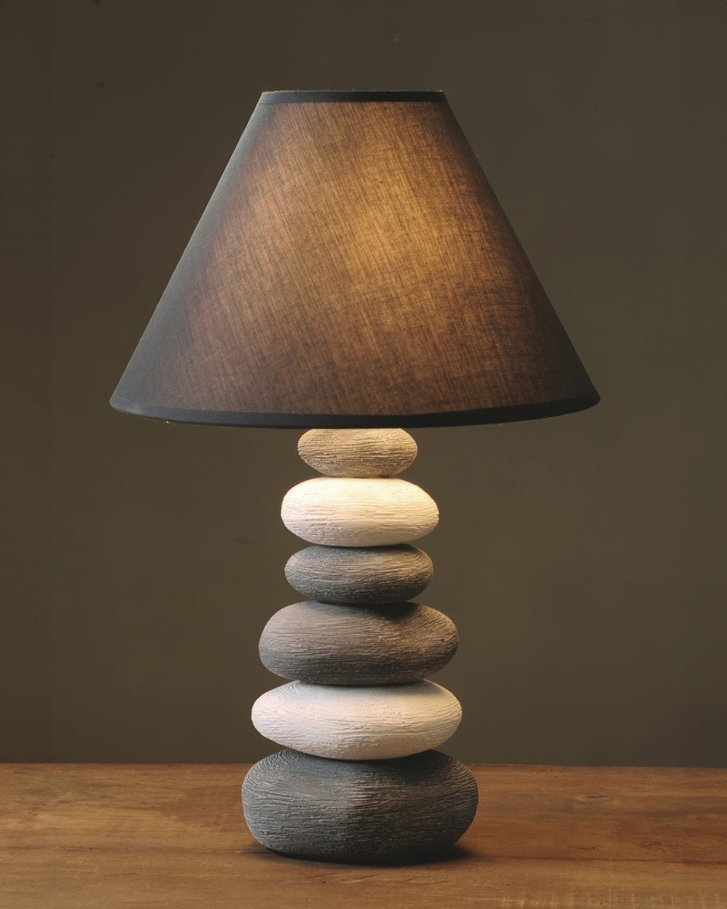 Liora Ambient Fabric Table Lamp With Stone Effect Ceramic Base And Soft Shade