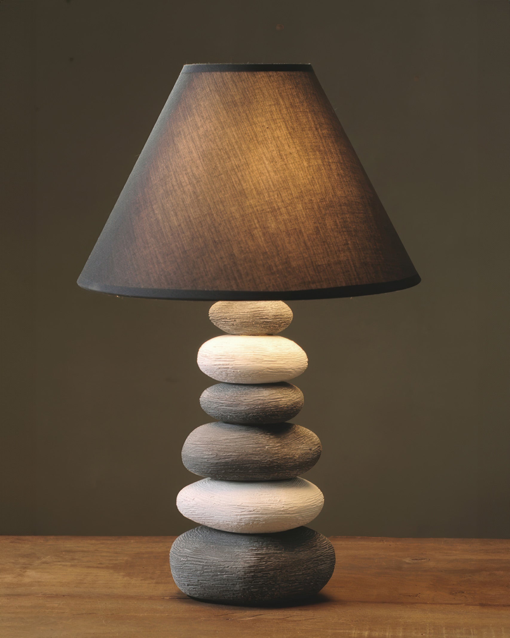 Liora Ambient Fabric Table Lamp With Stone Effect Ceramic Base And Soft Shade