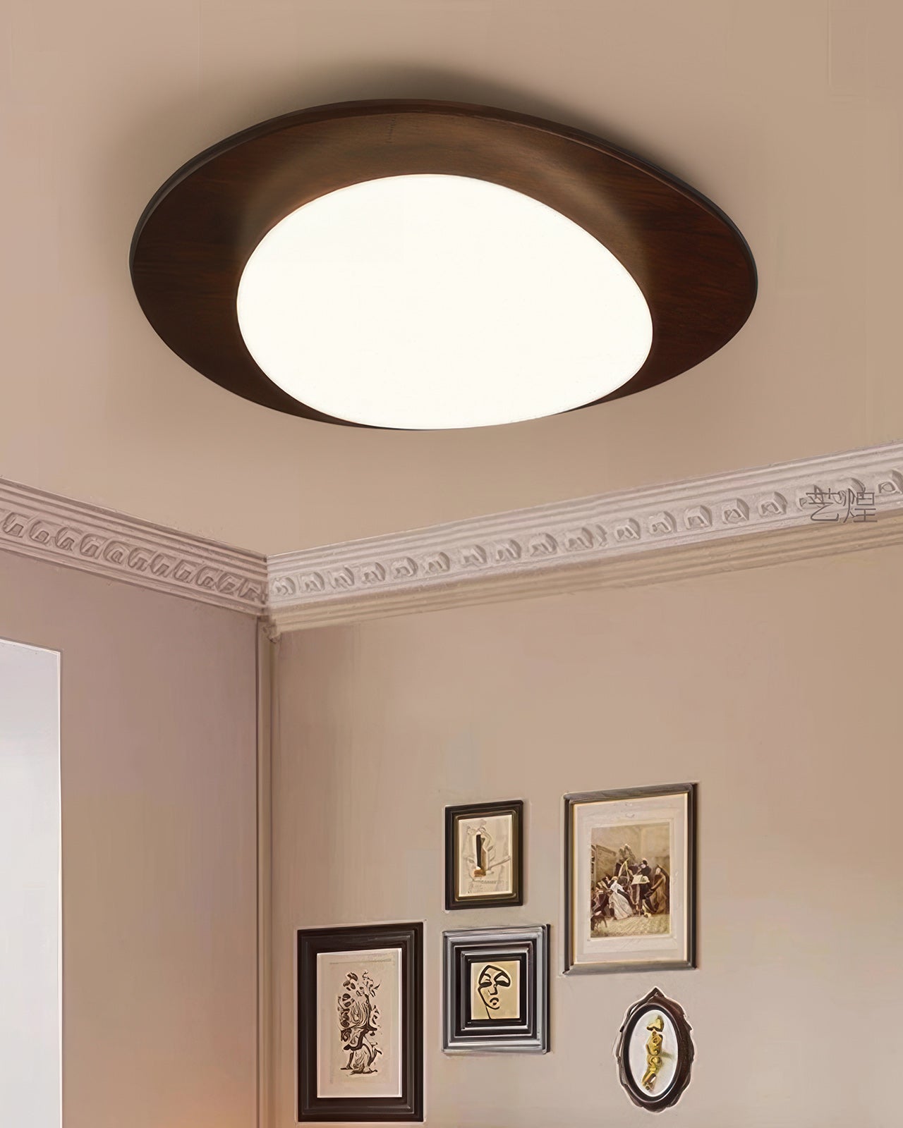 Nyra Nordic Pebble Wood Grain LED Ceiling Light for Scandinavian Interiors