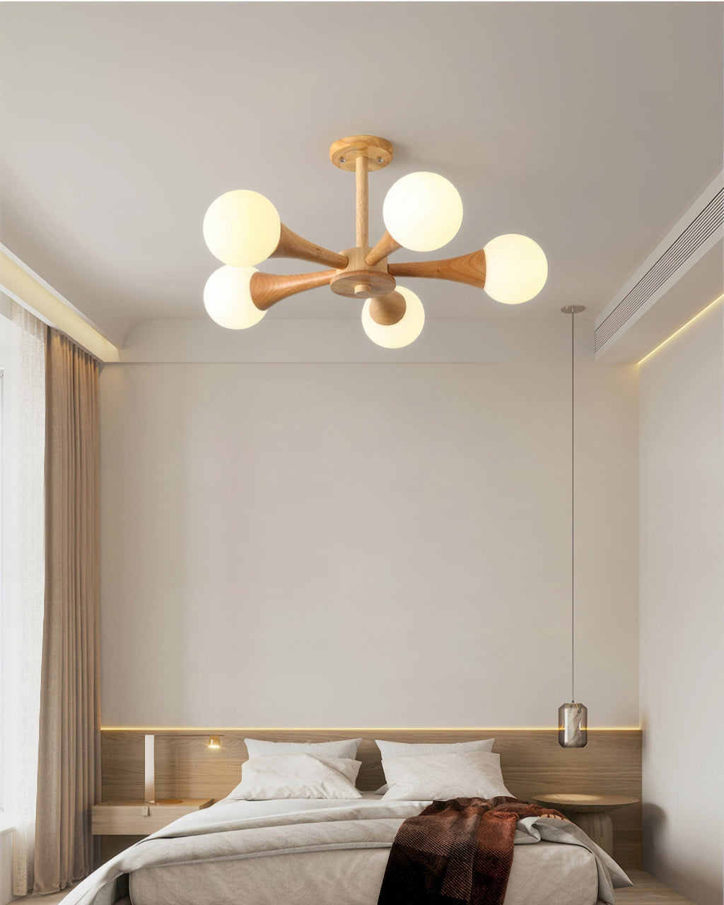 LumaHaven Nordic Walnut Minimalist Pendant Light With Adjustable Warm Glow