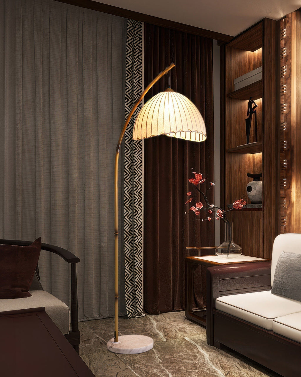 Lunara Bamboo Inspired Floor Lamp With Fabric Shade For Soft Ambient Glow