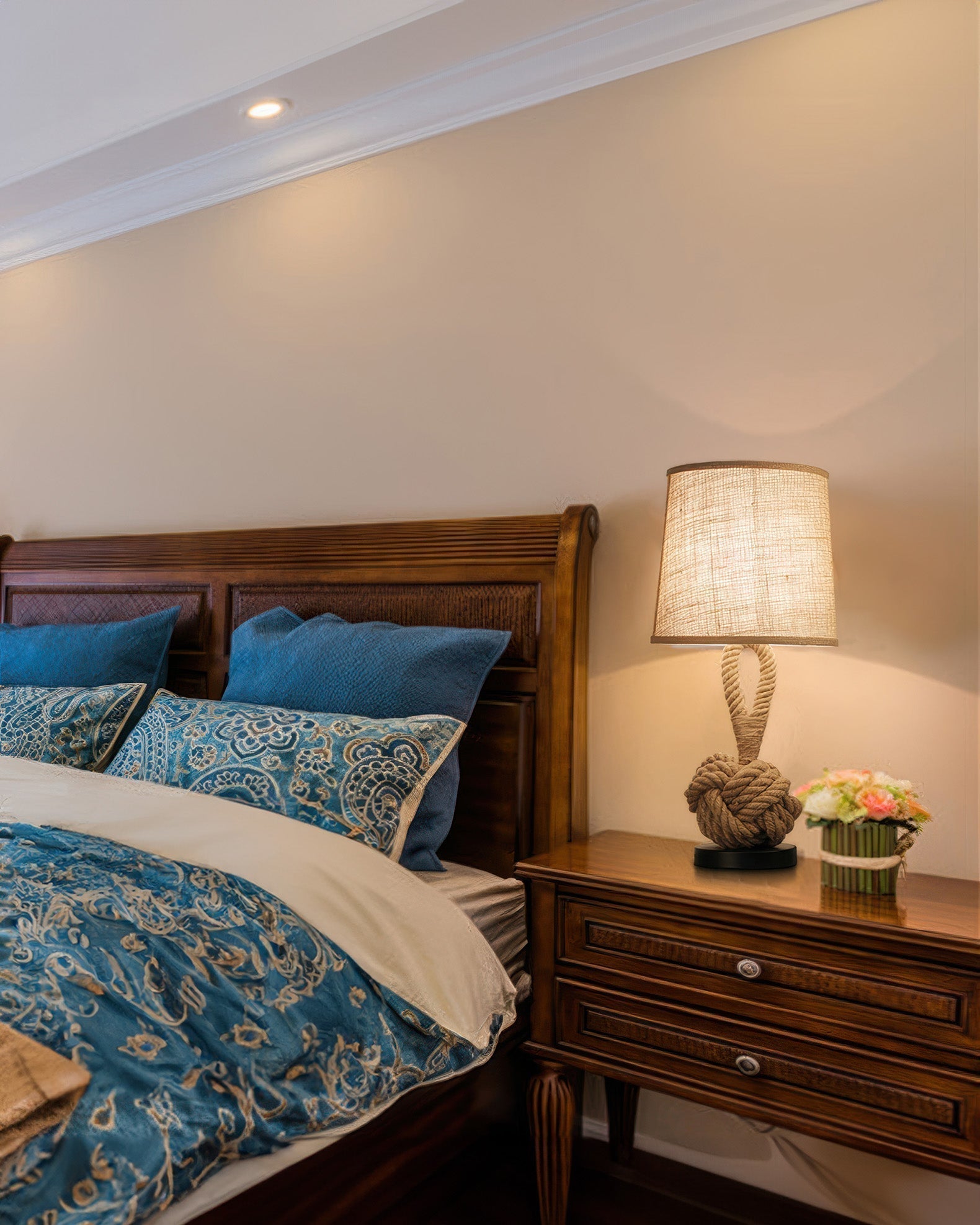 Lumenara Rustic Hemp Rope Table Lamp With Linen Shade And E27 Socket