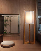 Lyra Grove Floor Lamp With Ash Wood And Needle Wire Cloth Minimal Zen Light