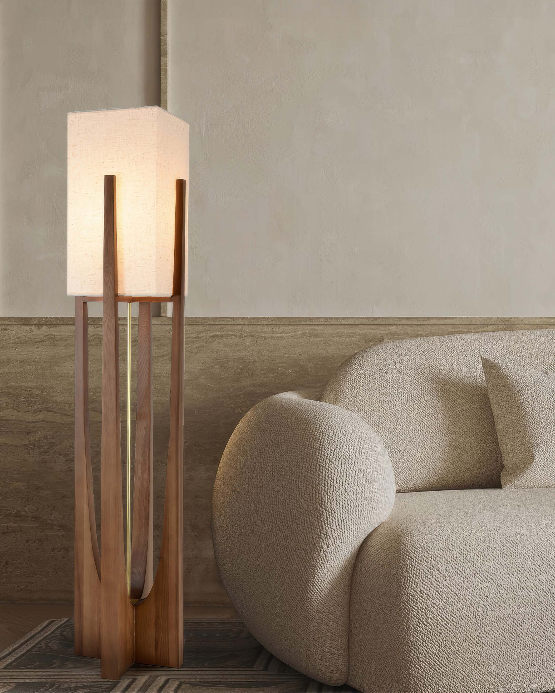 Kairo Seto Walnut Floor Lamp Japanese Inspired With Brass Accents Minimalist