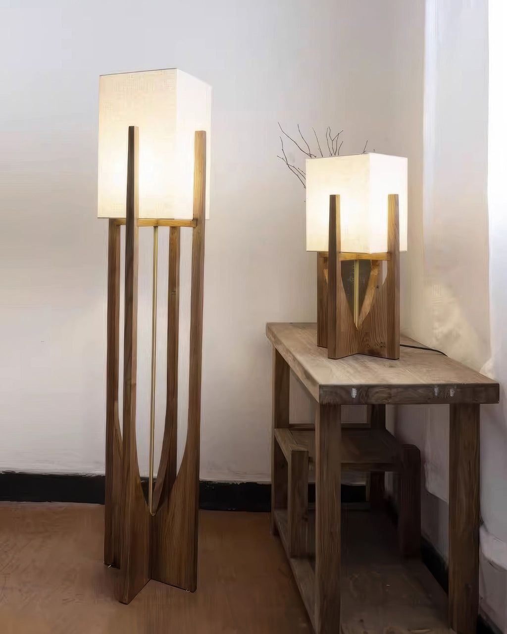 Kairo Seto Walnut Floor Lamp Japanese Inspired With Brass Accents Minimalist