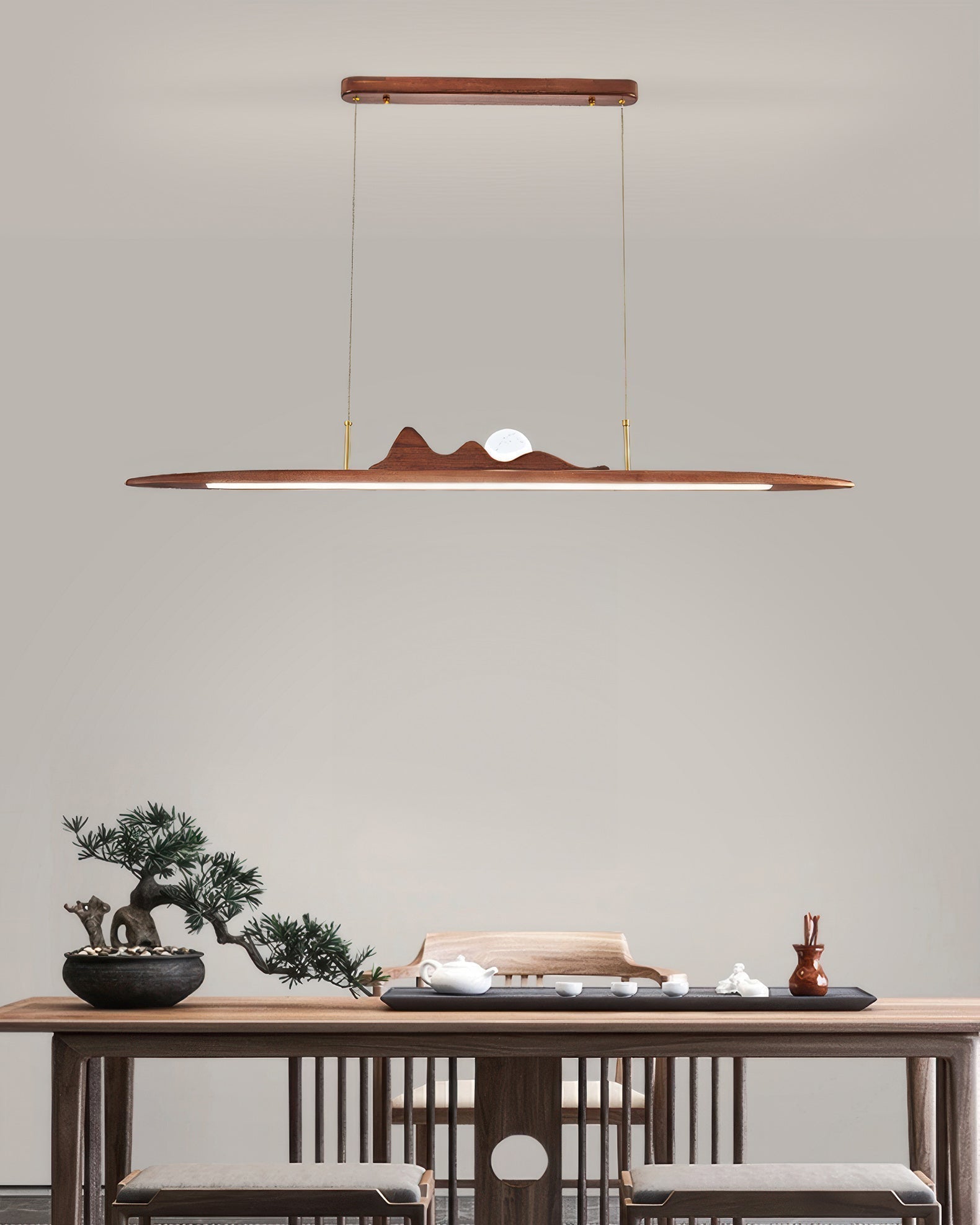 NovaLine Wooden Strip Pendant Light in Wabi Sabi Style