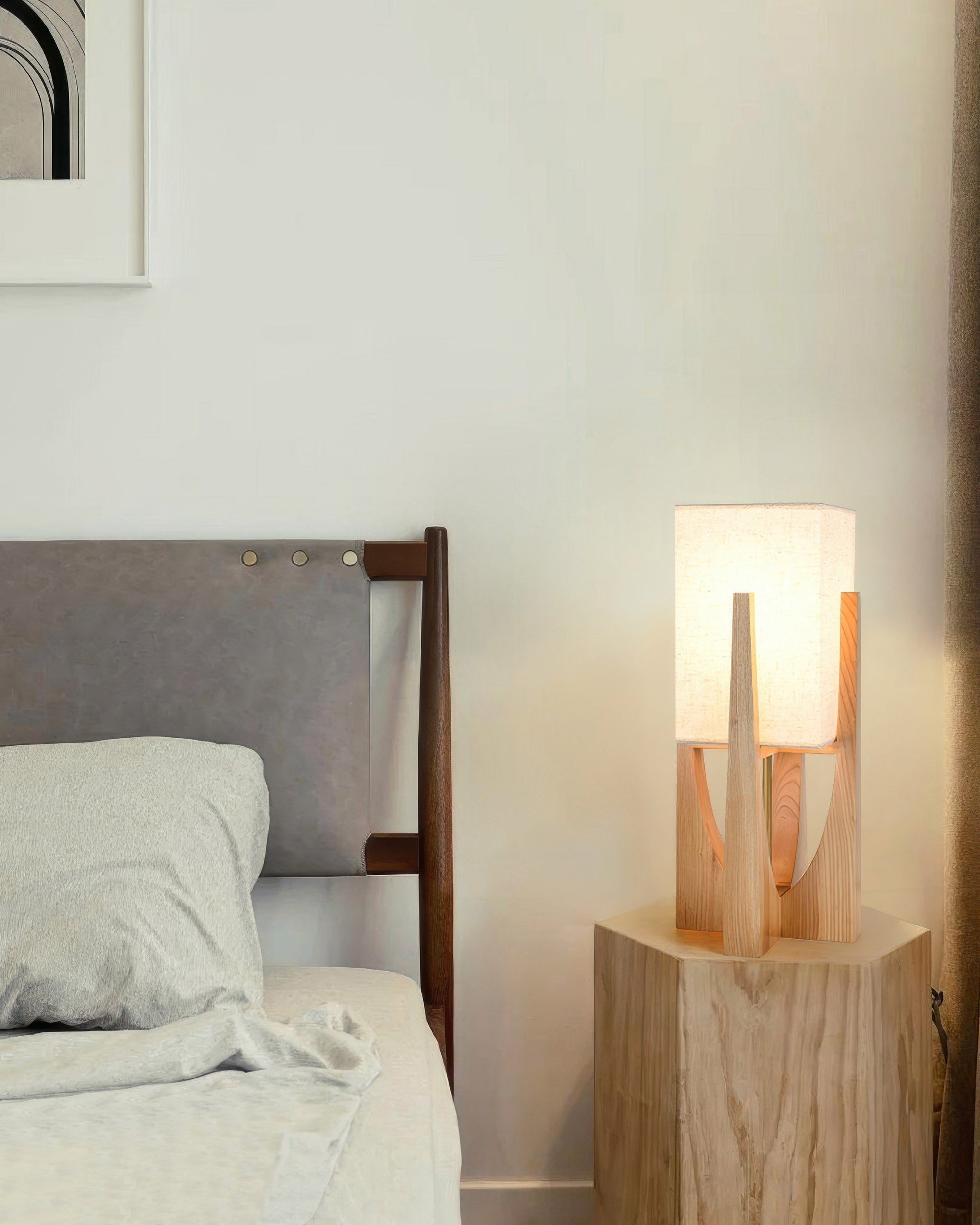 Kairo Seto Walnut Floor Lamp Japanese Inspired With Brass Accents Minimalist