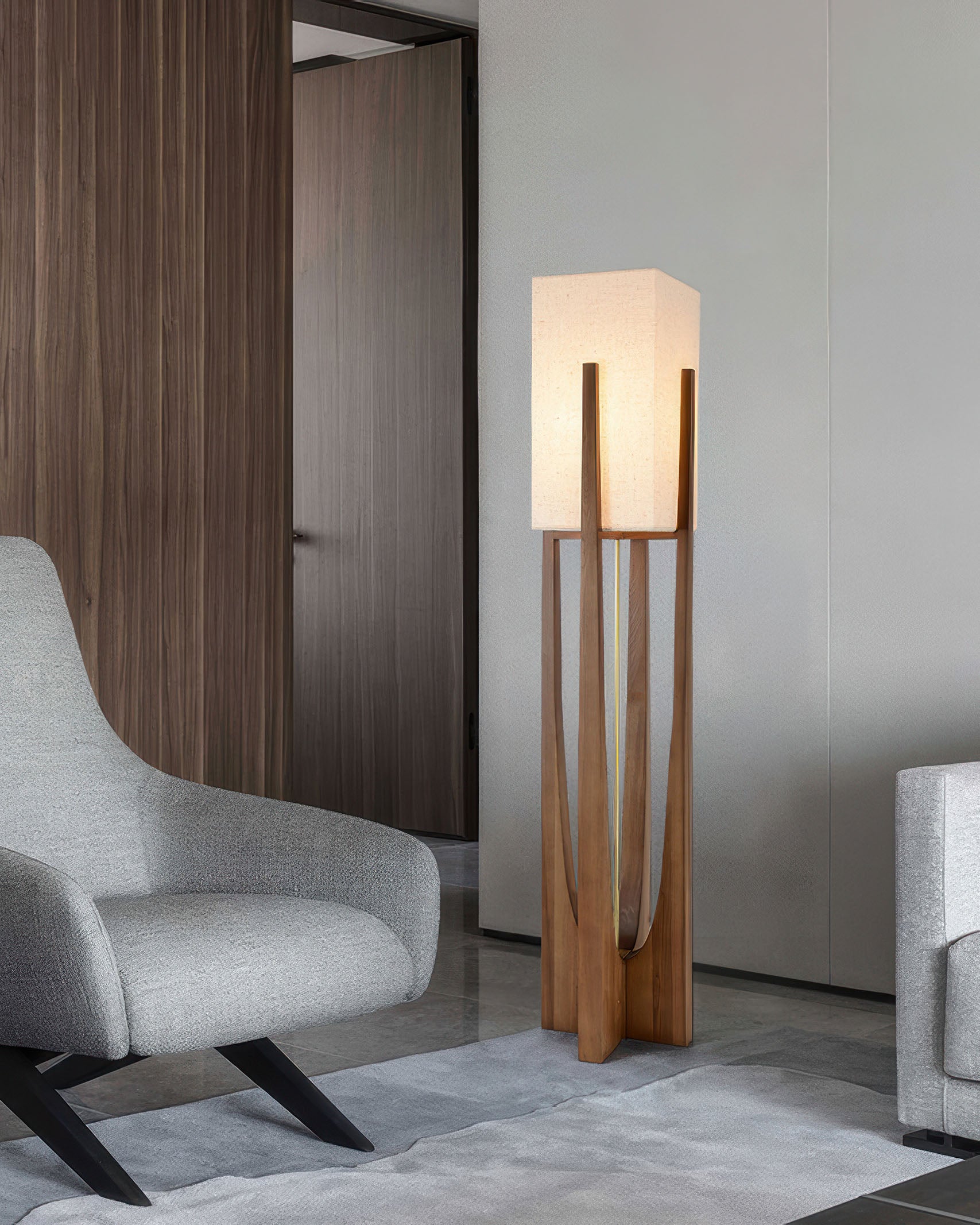 Kairo Seto Walnut Floor Lamp Japanese Inspired With Brass Accents Minimalist