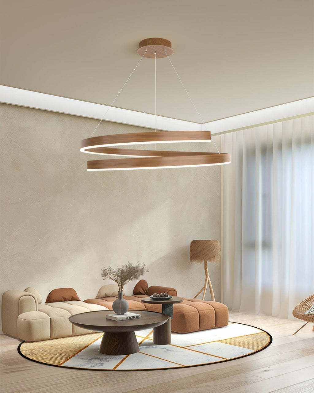 Tavero Mahogany-Style Chandelier With Adjustable Angles And Aluminum Woodgrain