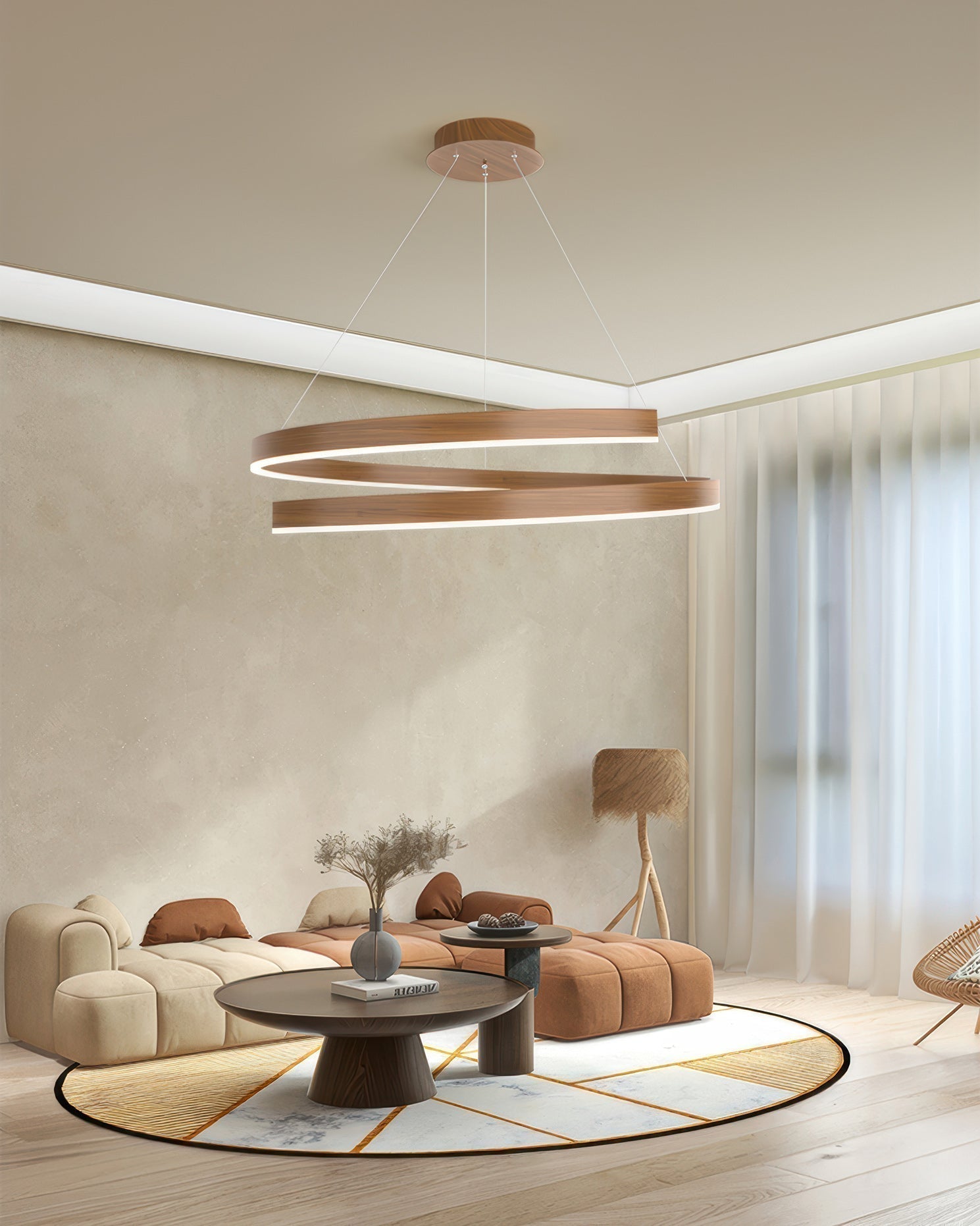 Tavero Mahogany-Style Chandelier With Adjustable Angles And Aluminum Woodgrain