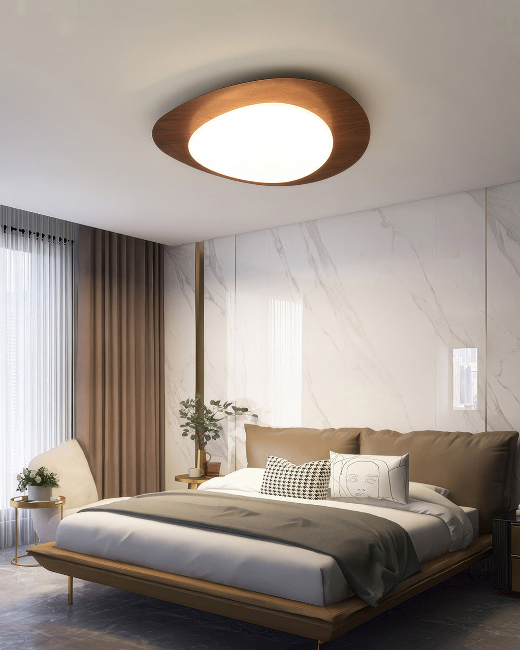 Nyra Nordic Pebble Wood Grain LED Ceiling Light for Scandinavian Interiors