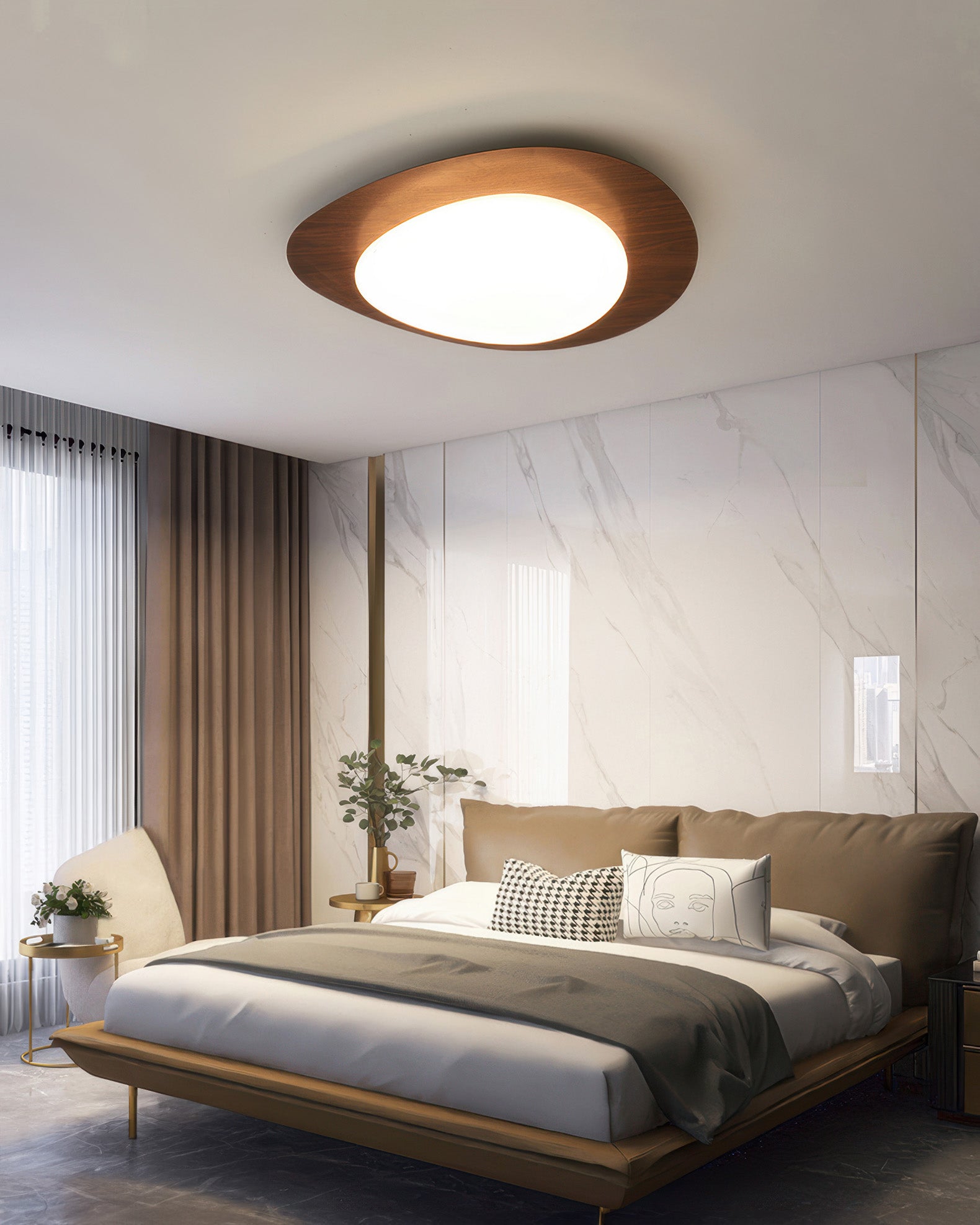 Nyra Nordic Pebble Wood Grain LED Ceiling Light for Scandinavian Interiors