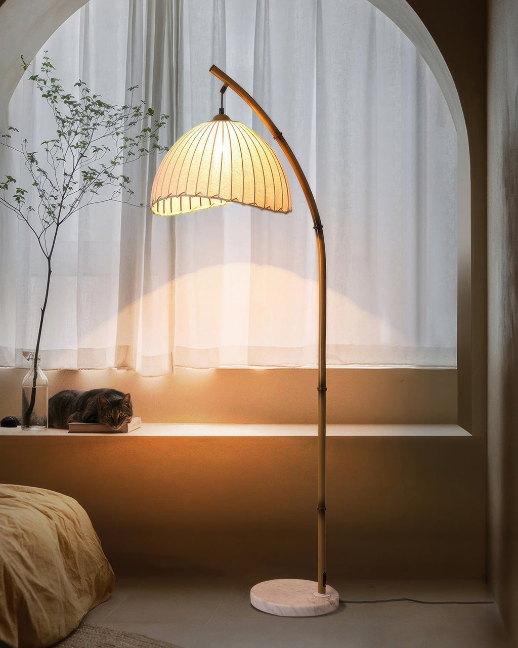Lunara Bamboo Inspired Floor Lamp With Fabric Shade For Soft Ambient Glow