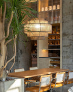 AuroraWeave Handwoven Rattan Chandelier With Hemp Rope Accents