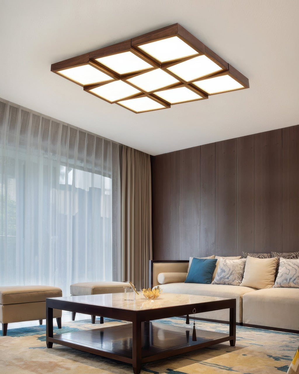 Aurea Walnut Ceiling Light With Natural Log Body And LED Fixture