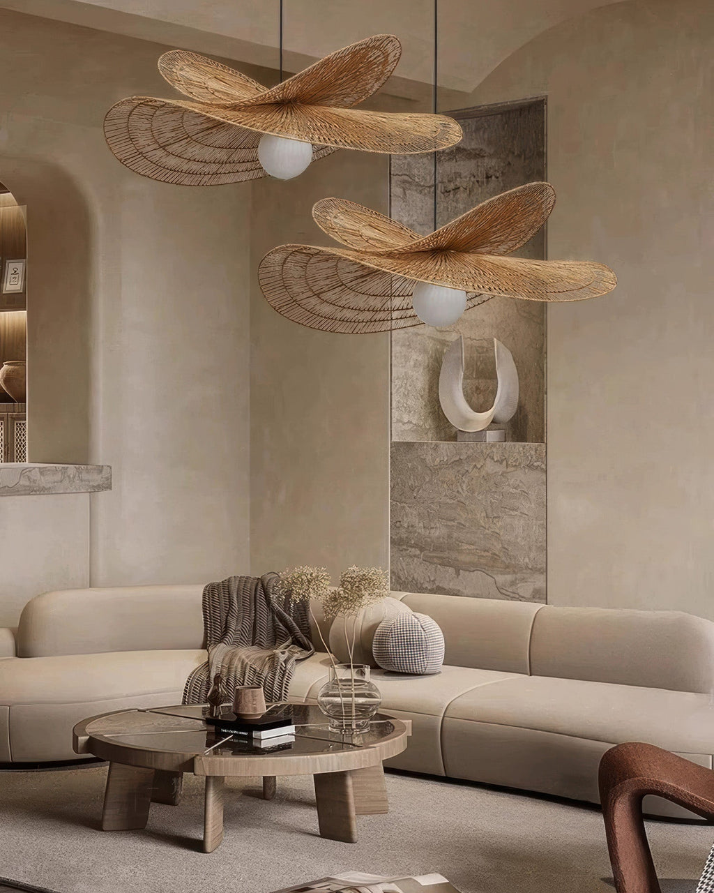 Kairoa Rattan Chandelier Japanese Inspired Wabi Sabi Handwoven Ambient Lighting