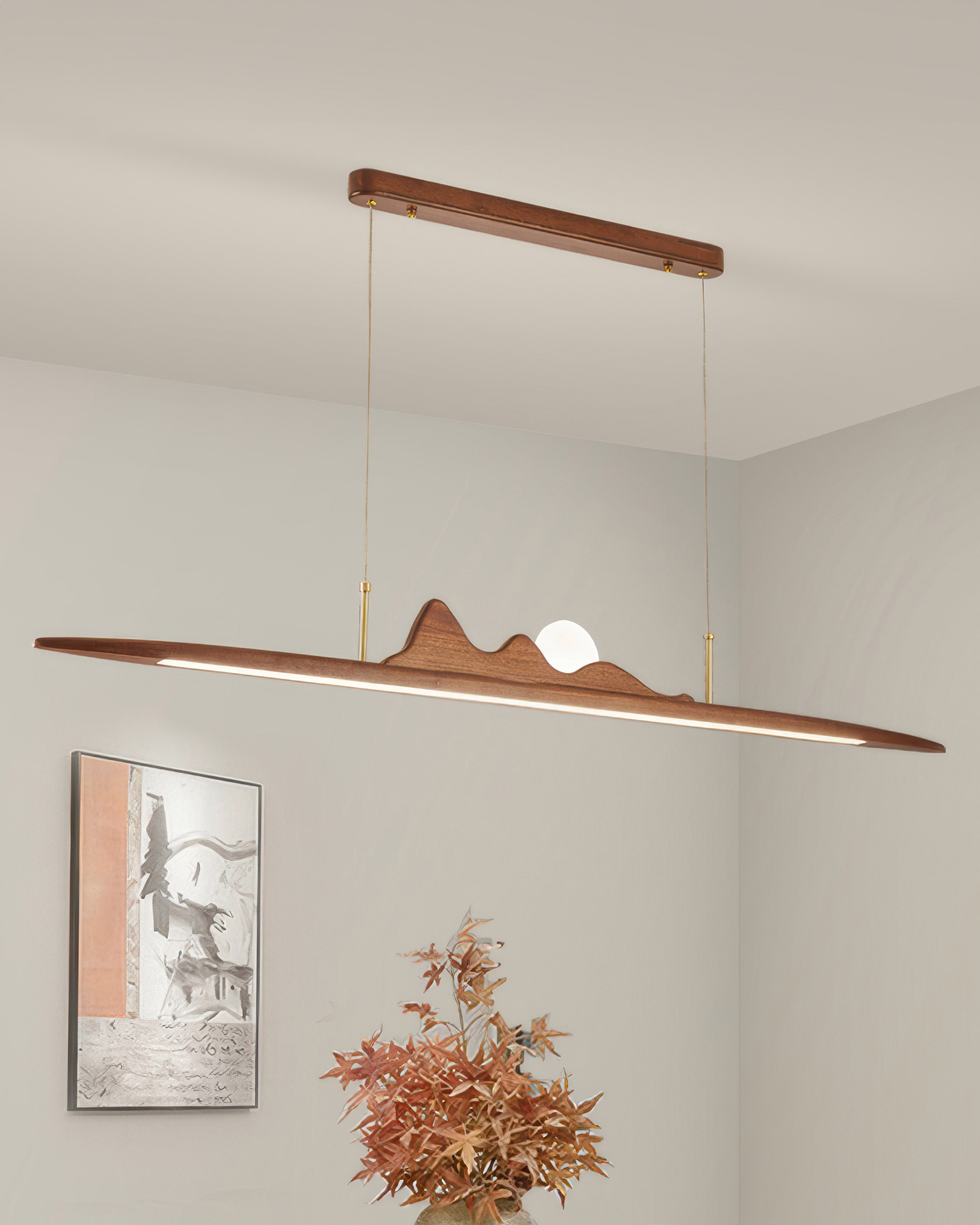 NovaLine Wooden Strip Pendant Light in Wabi Sabi Style