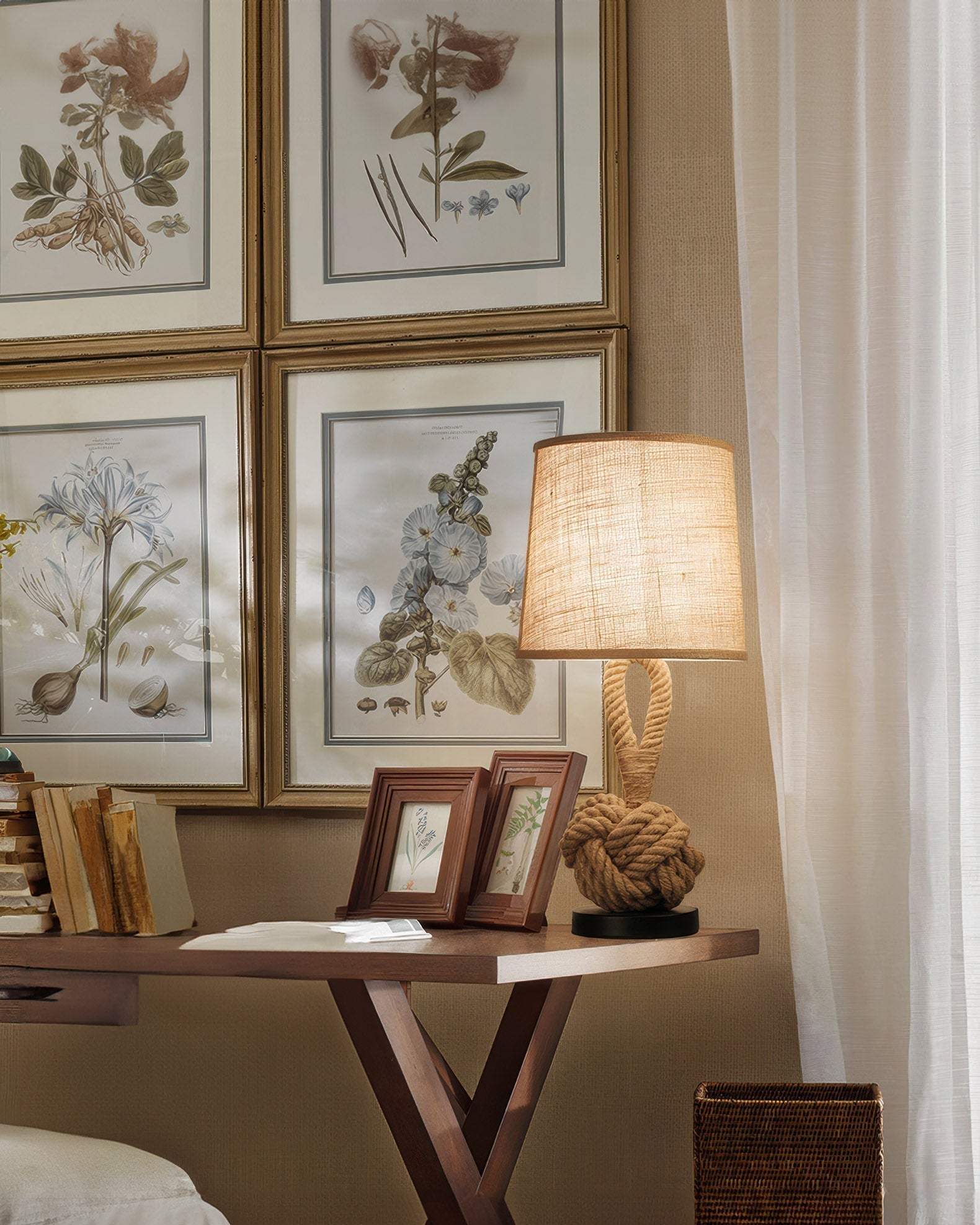 Lumenara Rustic Hemp Rope Table Lamp With Linen Shade And E27 Socket