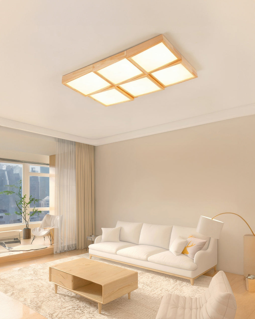 Aurea Walnut Ceiling Light With Natural Log Body And LED Fixture