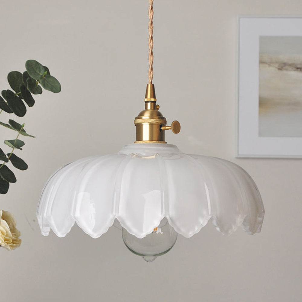 Vintage Floral Glass Pendant Lamp with Copper Details