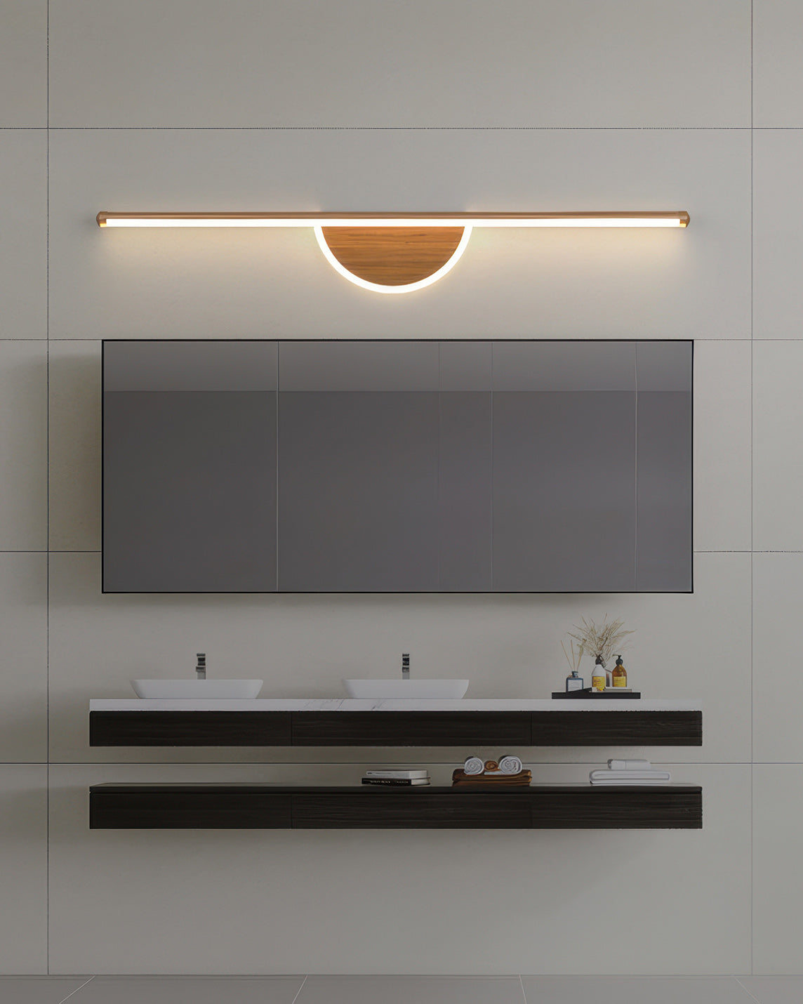 Sylva Arc Wood Wall Light With Soft Tube Glow For Ambient TV Backdrops