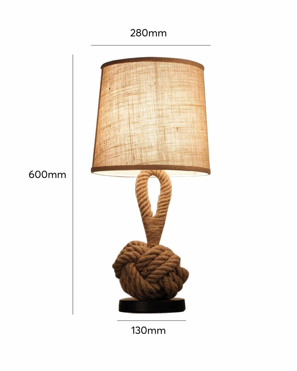 Lumenara Rustic Hemp Rope Table Lamp With Linen Shade And E27 Socket