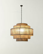 AuroraWeave Handwoven Rattan Chandelier With Hemp Rope Accents