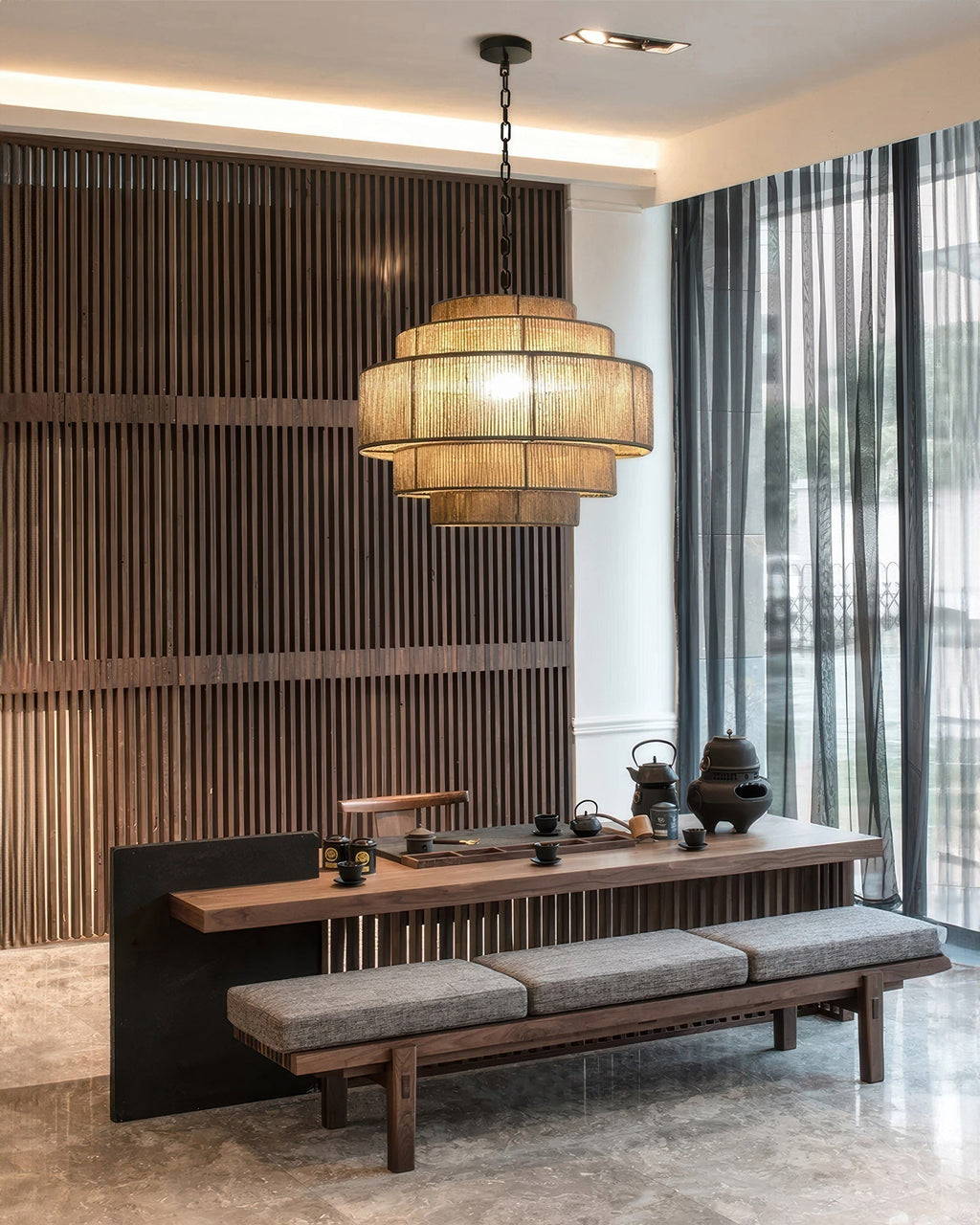 AuroraWeave Handwoven Rattan Chandelier With Hemp Rope Accents