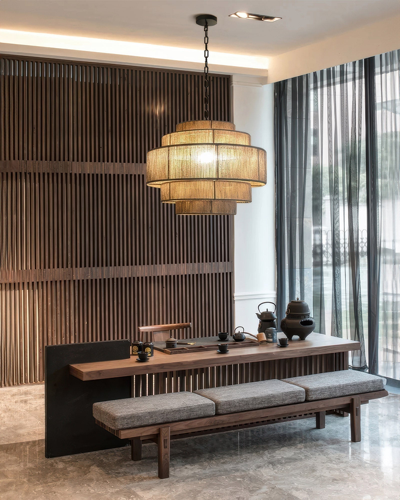 AuroraWeave Handwoven Rattan Chandelier With Hemp Rope Accents