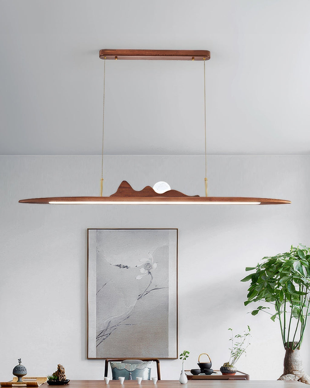 NovaLine Wooden Strip Pendant Light in Wabi Sabi Style