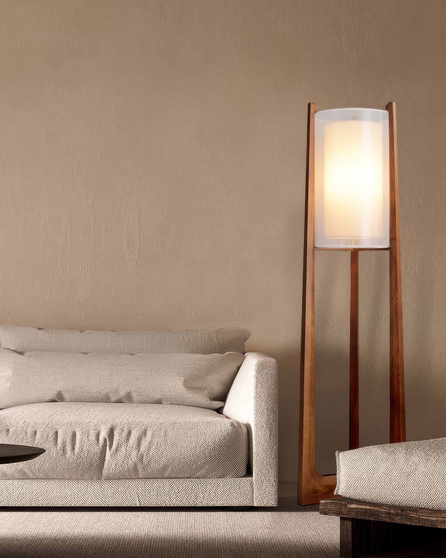Lyra Grove Floor Lamp With Ash Wood And Needle Wire Cloth Minimal Zen Light