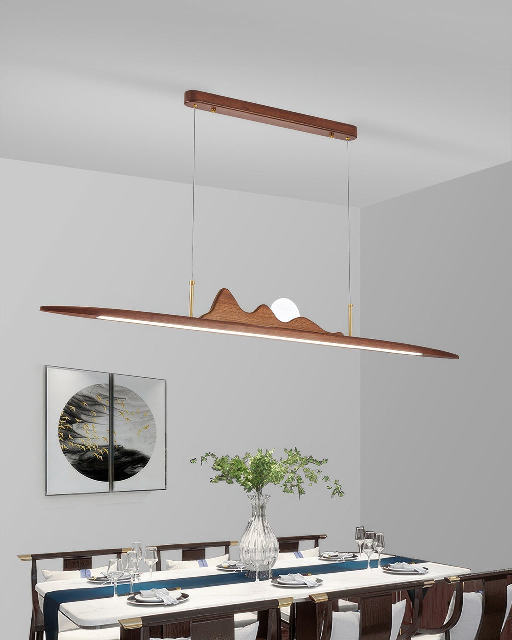 NovaLine Wooden Strip Pendant Light in Wabi Sabi Style
