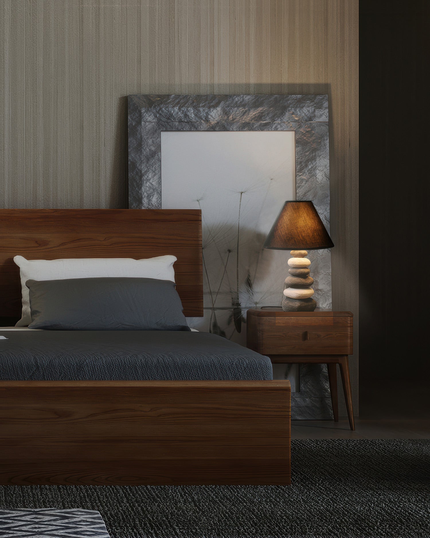 Lampă de masă Liora Ambient din țesătură cu bază ceramică cu efect de piatră și abajur moale