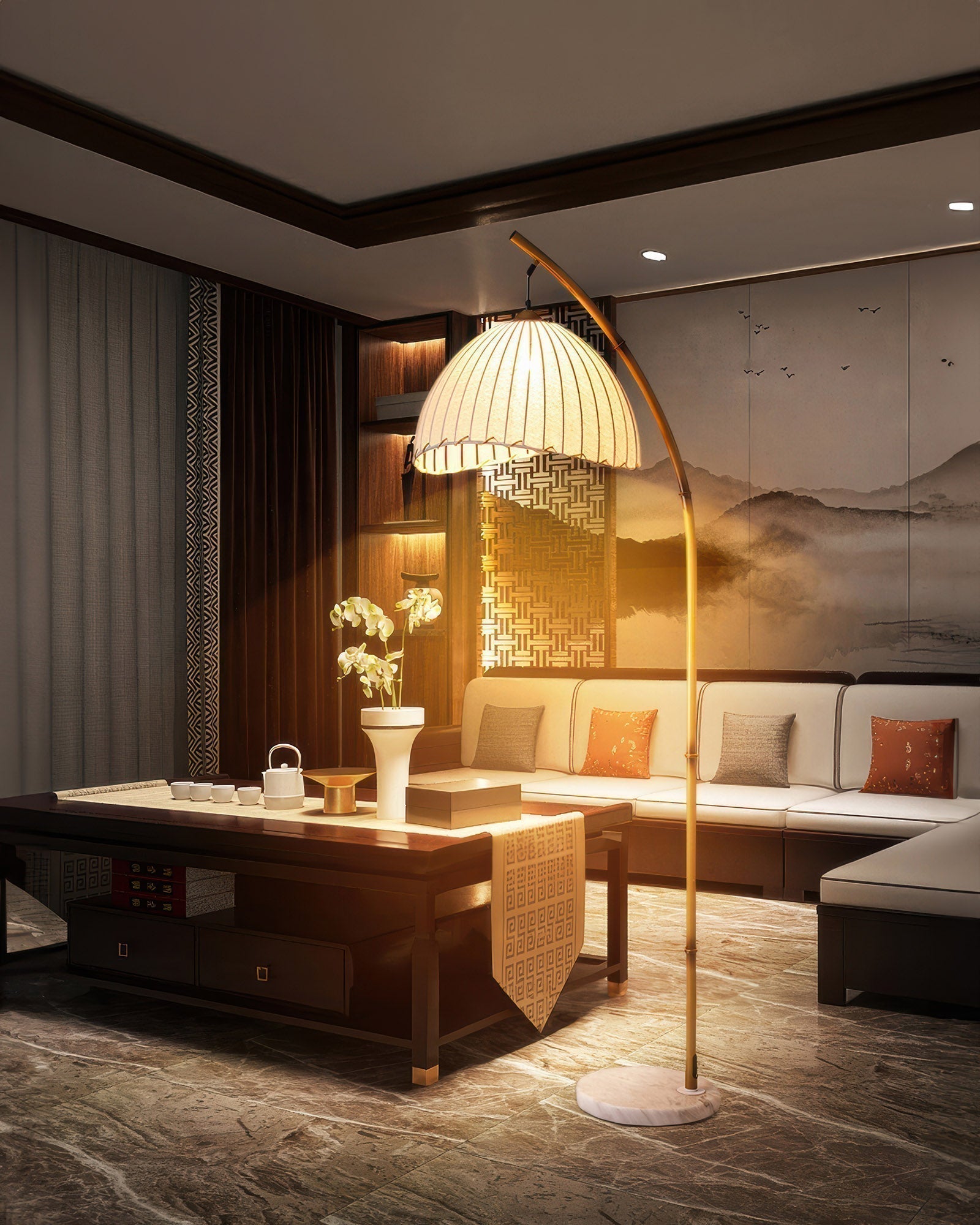 Lunara Bamboo Inspired Floor Lamp With Fabric Shade For Soft Ambient Glow