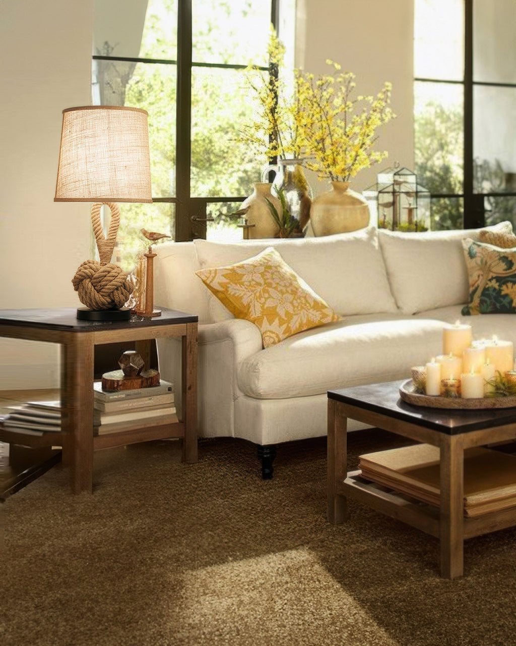 Lumenara Rustic Hemp Rope Table Lamp With Linen Shade And E27 Socket