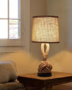 Lumenara Rustic Hemp Rope Table Lamp With Linen Shade And E27 Socket