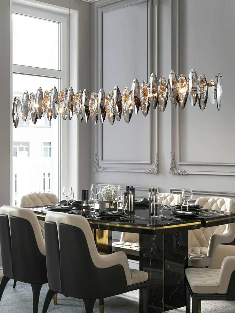 Astrae Oval Crystal Chandelier With 16 Strip Shades