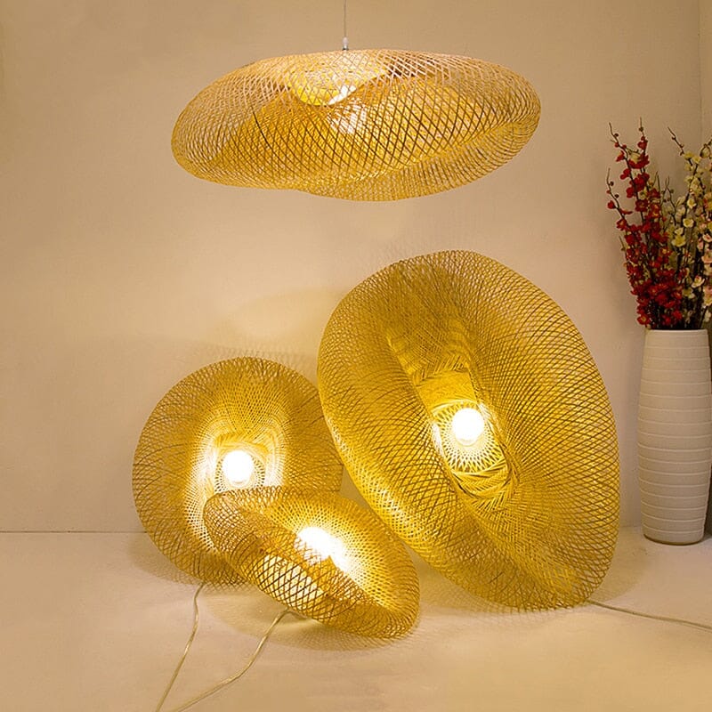 BambooLoom Handwoven Pendant Lamp With LED Lighting