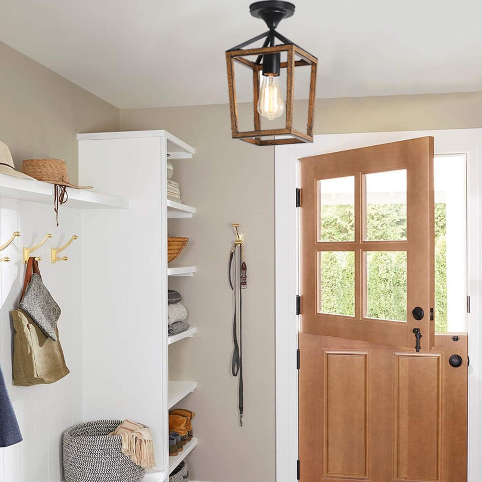 Ridgewood Wood-Grain Metal Semi-Embedded Ceiling Lights