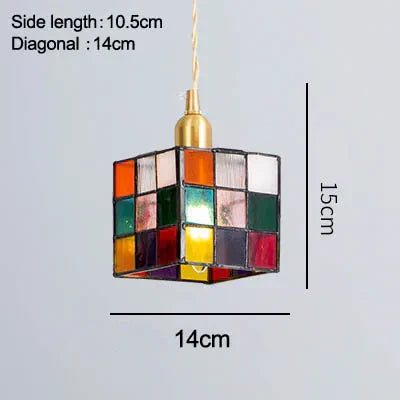 PrismCube Glass Pendant Light Hand-Painted Retro Style