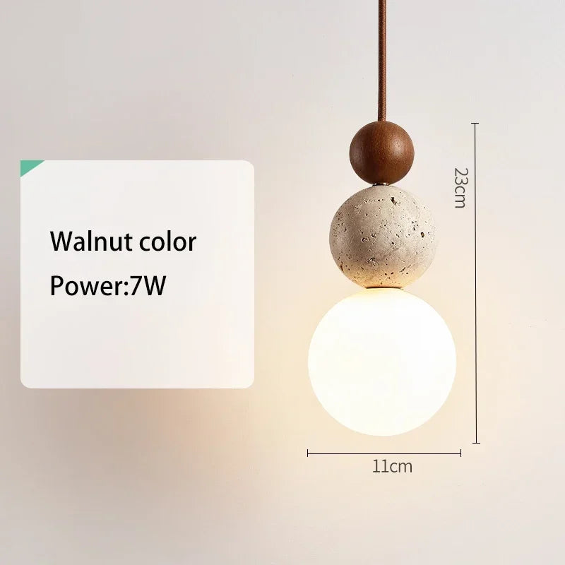 Solara Stone and Wood Pendant Lamp in Wabi-Sabi Style