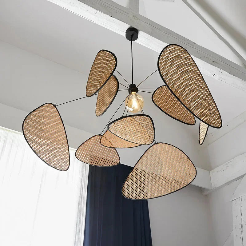 Aurelia Leaf Rattan Chandelier For Rustic Ambiance Handwoven