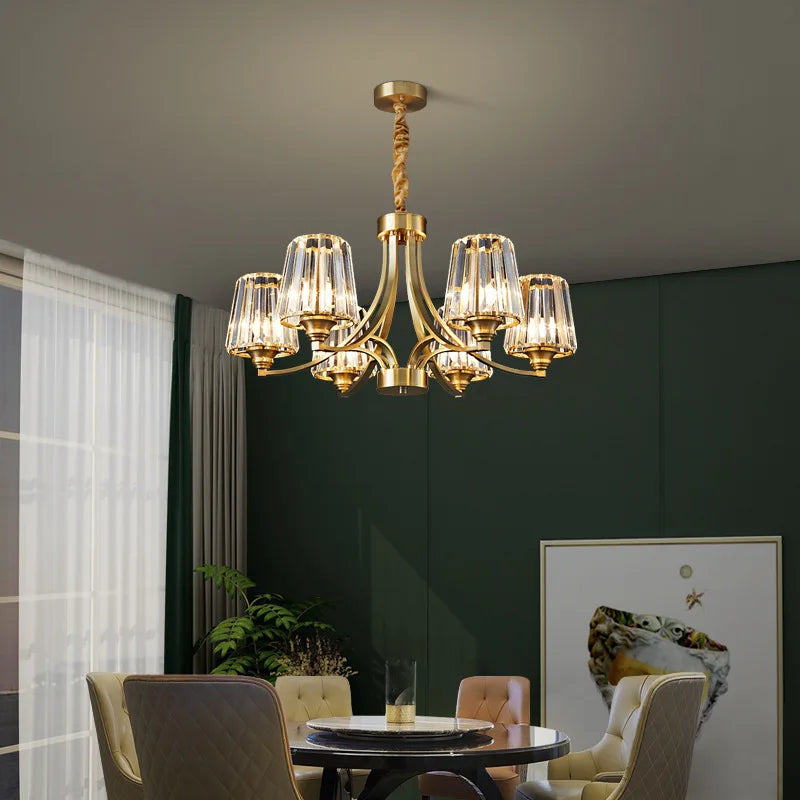 AuraLux Premium Brass Crystal Pendant Light with LED Glow