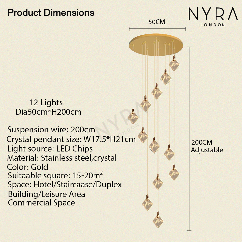 Aurelia Gold Drop LED-krystalllysekrone med glasskrystaller